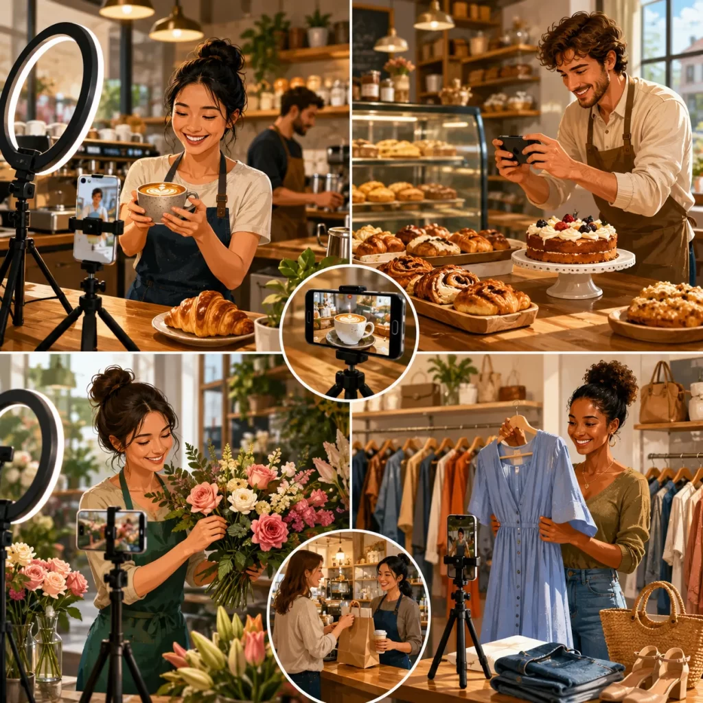 Lokale ondernemers maken aantrekkelijke foto’s en video’s van hun producten, winkel en klantmomenten voor social media.