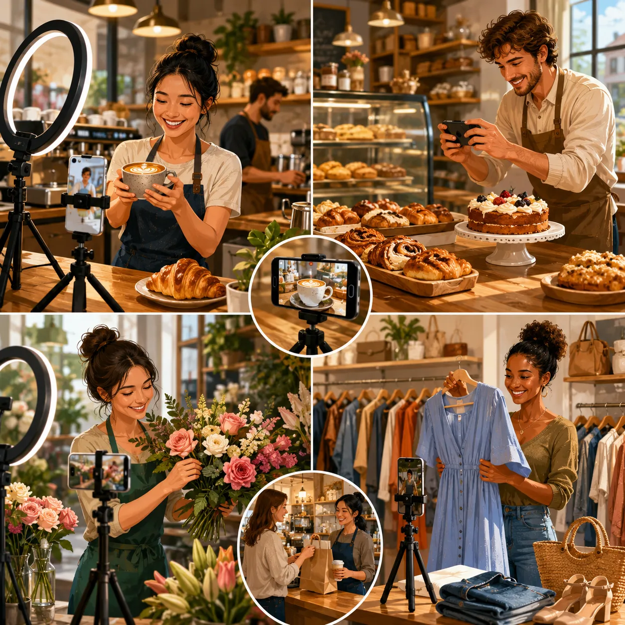 Lokale ondernemers maken aantrekkelijke foto’s en video’s van hun producten, winkel en klantmomenten voor social media.